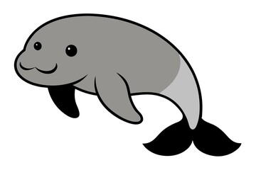 cute dugong on white background