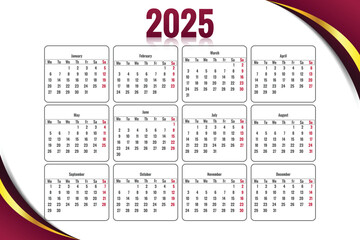Beautiful new year colorful wave calendar 2025 template design