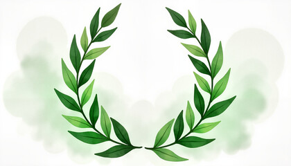 Watercolor laurel wreath with leaf design on soft green background