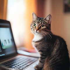 A cat is sitting on a laptop keyboard, looking at the camera