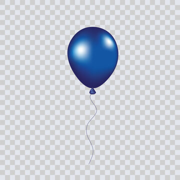 3D helium dark blue balloon isolated on a transparent background. A realistic vector template for a dark blue festive anniversary and birthday party design.