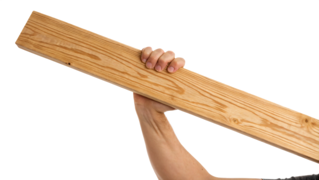 carpenter holding wooden plank