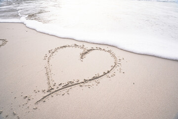 Love written in sand on the beach | Heart shape in sand on the beach | Postcard photo for marriage, partner, husband, wife, fiancé | Love for the oceans and love for the beach