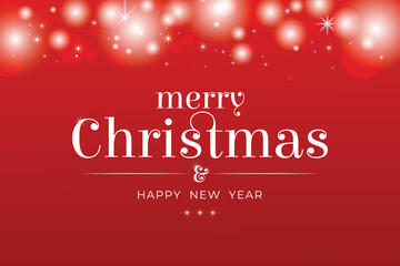 merry christmas and happy new year, red banner design template on red bokeh background
