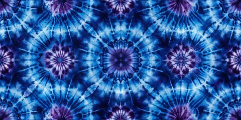 Intricate Blue and Purple Tie-Dye Pattern with Circular Motifs and Radial Lines
