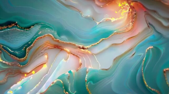 Liquid fluid luxurious elegant turquoise marble agate animation