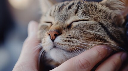 Relaxed Tabby Cat Being Petted Close Up Peaceful Animal Petting a Cat Feline Fur Whiskers Paws