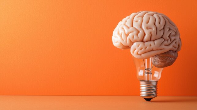 Brain and Lightbulb Brain holding a lightbulb aloft, symbolizing triumph, discovery, and the realization of a brilliant idea.