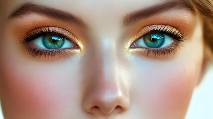 Naklejka premium Close-up of a Woman's Face with Makeup and Natural Skin