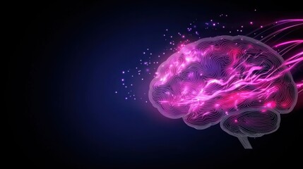 Brain with Tech Elements Futuristic brain with glowing neon lights and digital interfaces, symbolizing technological advancement and the future of human intelligence.