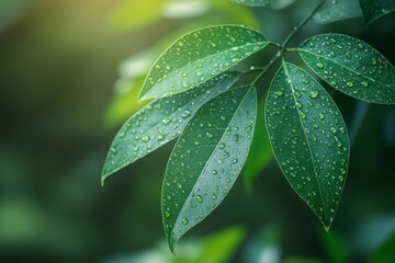 Close-up of Lush Green Leaves with Water Droplets