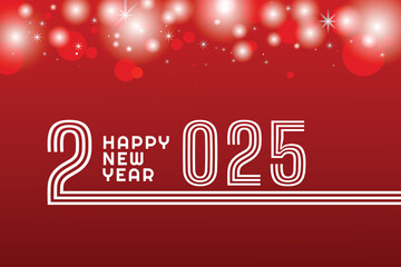 happy new year typography style lettering, red banner design template on red bokeh background