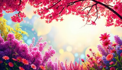 Blooming Spring Flowers With Sparkling Effects