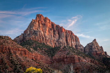 Majestic Watchman Mountain at Sunset in Springdale, Utah