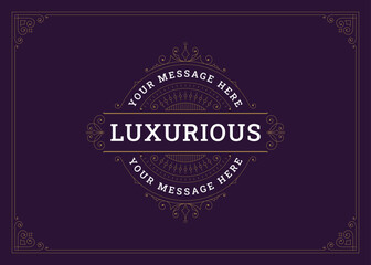 Classical golden elegant luxury Victorian ornate greeting card design template vector illustration. Premium flourishes filigree swirl fancy calligraphic decorative label emblem signage cover