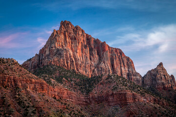 Majestic Watchman Mountain at Sunset in Springdale, Utah