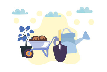 Gardening Tools Concept Illustration Stylish and Beautiful