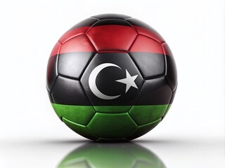 Fototapeta premium Silhouette of a Soccer Ball Against a White Background with the Libya Flag, Perfect for Sports and National Pride Themes