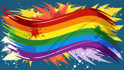Grunge LGBT pride flag in vibrant colors depicting love and inclusivity across a textured landscape backdrop