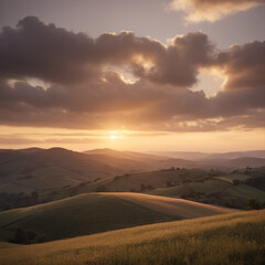 Obraz premium Hügel - Letzte Sonnenstrahlen färben die Hügel rot