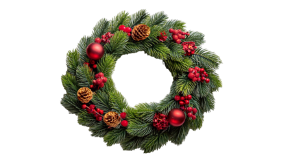 Christmas wreath on the door on transparent