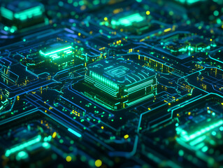 Futuristic geometric grid pattern, in style of sci-fi digital art, 3D wireframe visuals with glowing neon blue and green circuits, complex shapes overlapping, immersive, high-tech, intricate, sleek