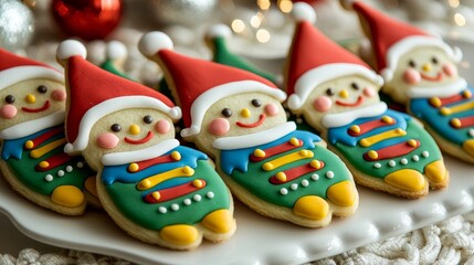 Create elf-shaped cookies with colorful icing, complete with pointy hats and striped stockings