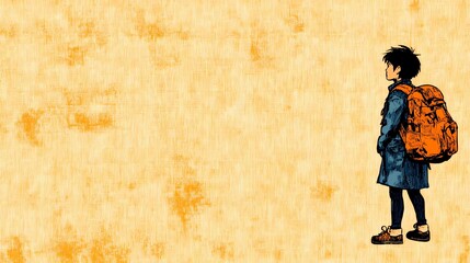 Obraz premium Backpackers captured mid-journey, crossing a picturesque meadow, reflecting the joy of outdoor adventure and nature-inspired journeys