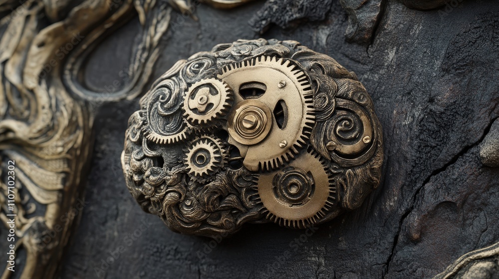 Poster a brain with gears and cogs inside, symbolizing cognitive processes and problem-solving