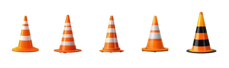 Various Traffic Cones Displaying Different Patterns and Colors