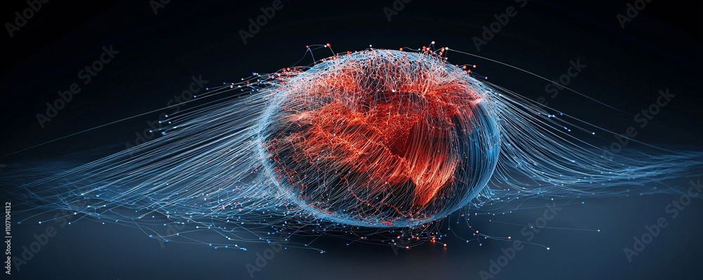 Poster a 3d rendering of global data networks linked by fiber optic systems