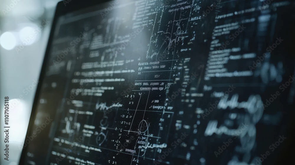 Poster a close-up of a laptop screen showing complex mathematical calculations in progress.