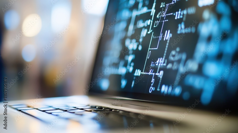 Poster a close-up of a laptop screen showing complex mathematical calculations in progress.