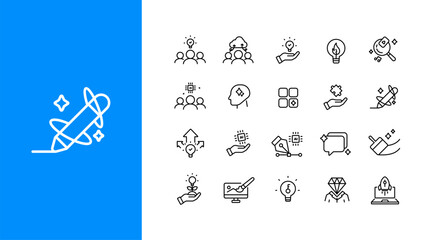Creative innovation web icon set in linear style. Creative business solutions icons. Creative idea, solution, brainstorming, invention. Editable stroke.