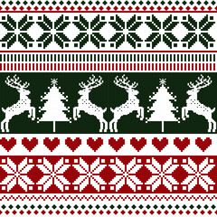 New Year's Christmas pattern pixel vector illustration. Scandinavian Norwegian Sweater