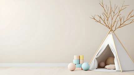 Cozy newborn baby room with soft toys minimalist design calm environment warm viewpoint for peaceful living