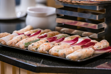 spring rolls in a tray