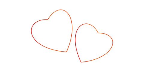 Two gradient heart outlines in red and orange on a white background. Minimal vector design for Valentine's Day and romantic projects.