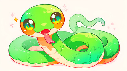 2025 Year of the Snake Mascot Cute Cartoon Snake Baby Little Green Snake for Chinese New Year