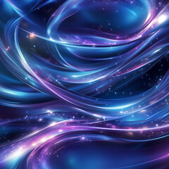 A captivating abstract background featuring flowing blue and purple light swirls, creating a sense of cosmic movement and depth. Glowing particles, touch of magic and fantasy.