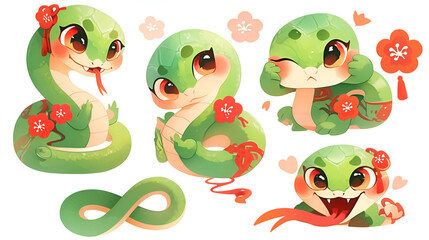2025 Snake Year Snake Baby Emoji Greeting Cartoon Cute Snake New Year Spring Festival	