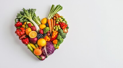 A human heart made of vegetables and fruits on a white background, Creative and health-conscious style, photo of © aubriella