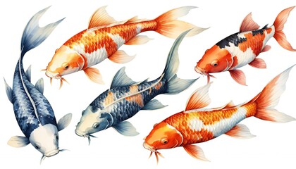 Vibrant Watercolor Koi Fish Collection: A Stunning Display of Japanese Aquatic Life