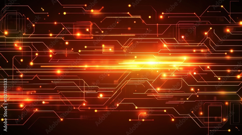 Poster a digital background with a glowing circuit board design, featuring intricate lines and data points.