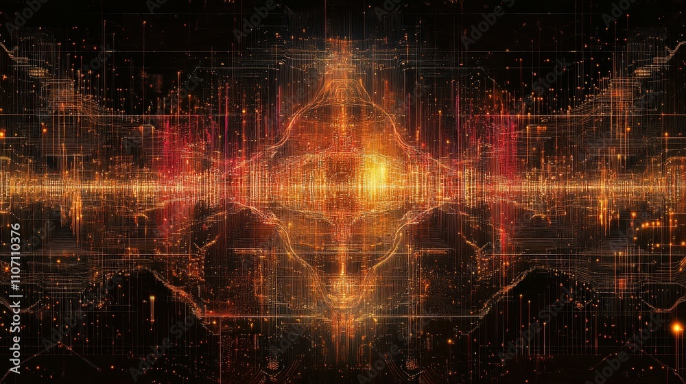 Poster a digital background with a glowing circuit board design, featuring intricate lines and data points.
