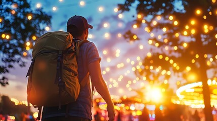 Fototapeta premium Backpackers exploring nature, perfect for outdoor adventure stock imagery.