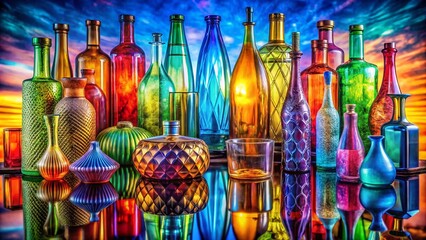 Fototapeta premium Stunning Collection of Colorful Decorative Bottles Showcasing Unique Designs and Creative Arrangements in a Captivating Architectural Photography Style