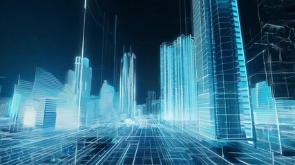 Abstract digital cityscape with glowing lines and a futuristic aesthetic