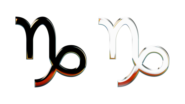 3D render Capricorn zodiac sign symbol colored glass icon with transparent background PNG - Powered by Adobe
