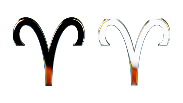 3D render Aries zodiac sign symbol colored glass icon with transparent background PNG - Powered by Adobe
